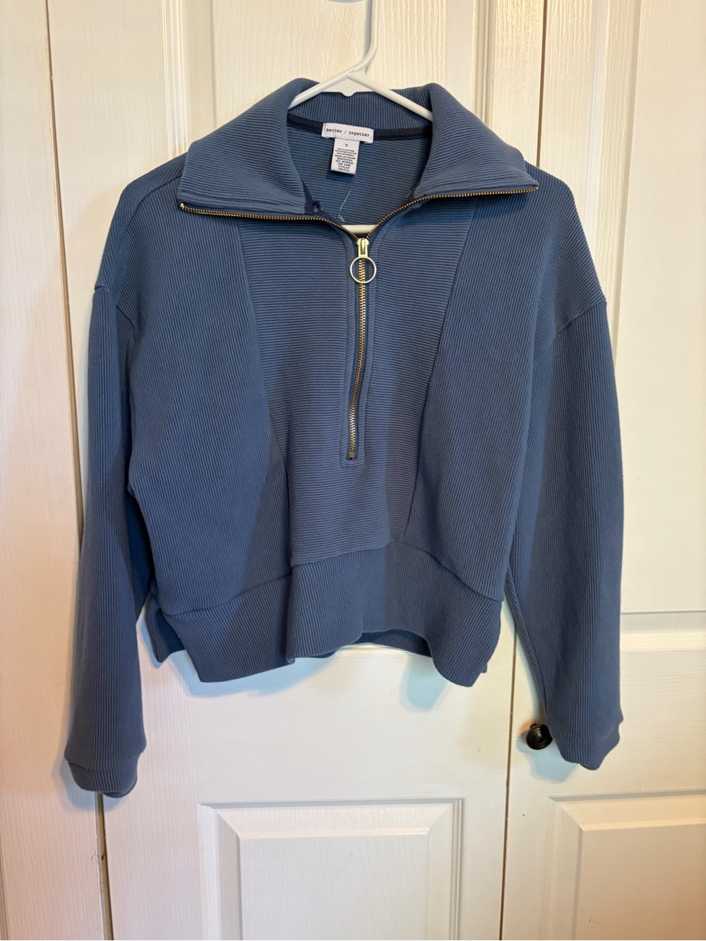 Better Together Blue Quarter-Zip Ribbed Pullover Sweatshirt